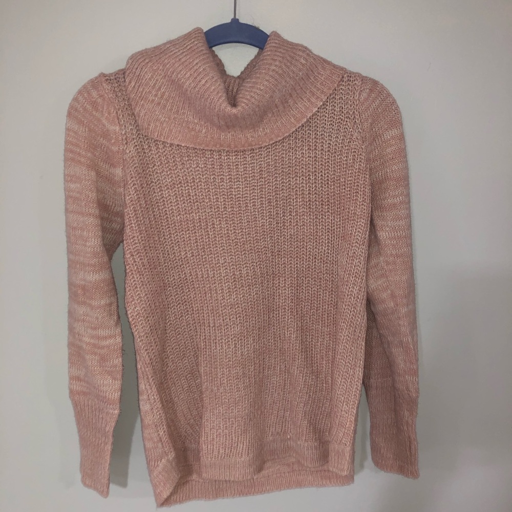 Pink knit turtleneck sweater